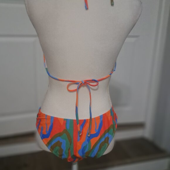 Three Piece Multicolor Triangle Halter Bikini with Mesh Skirt XL Unbranded - Picture 10 of 13